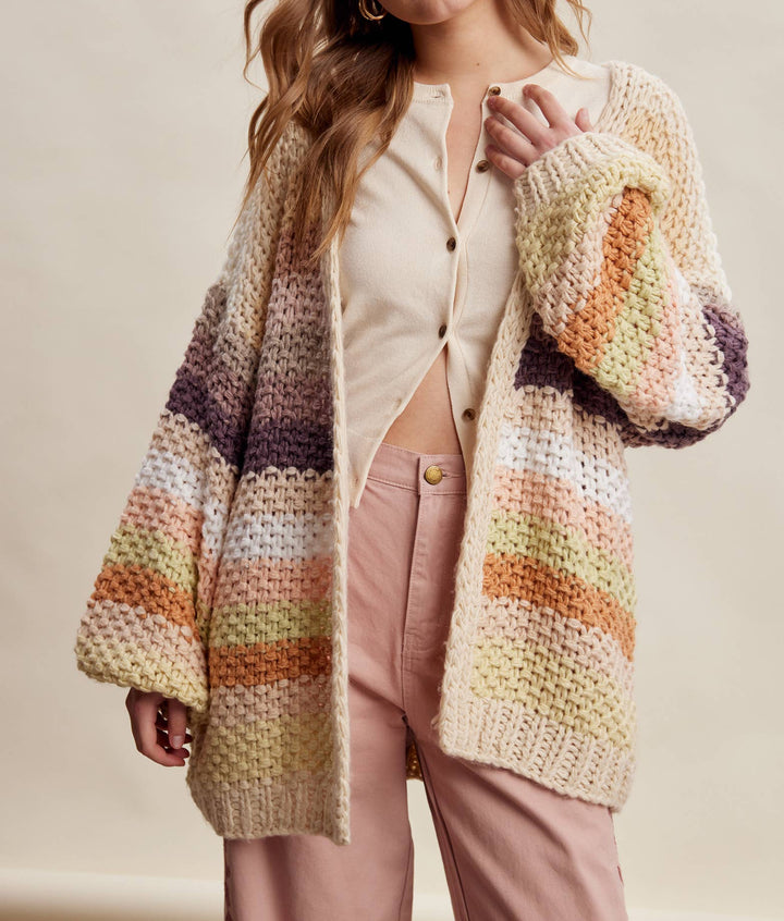 Creamy Striped Crochet Cardigan