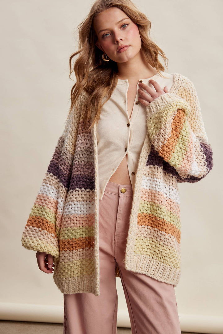 Creamy Striped Crochet Cardigan