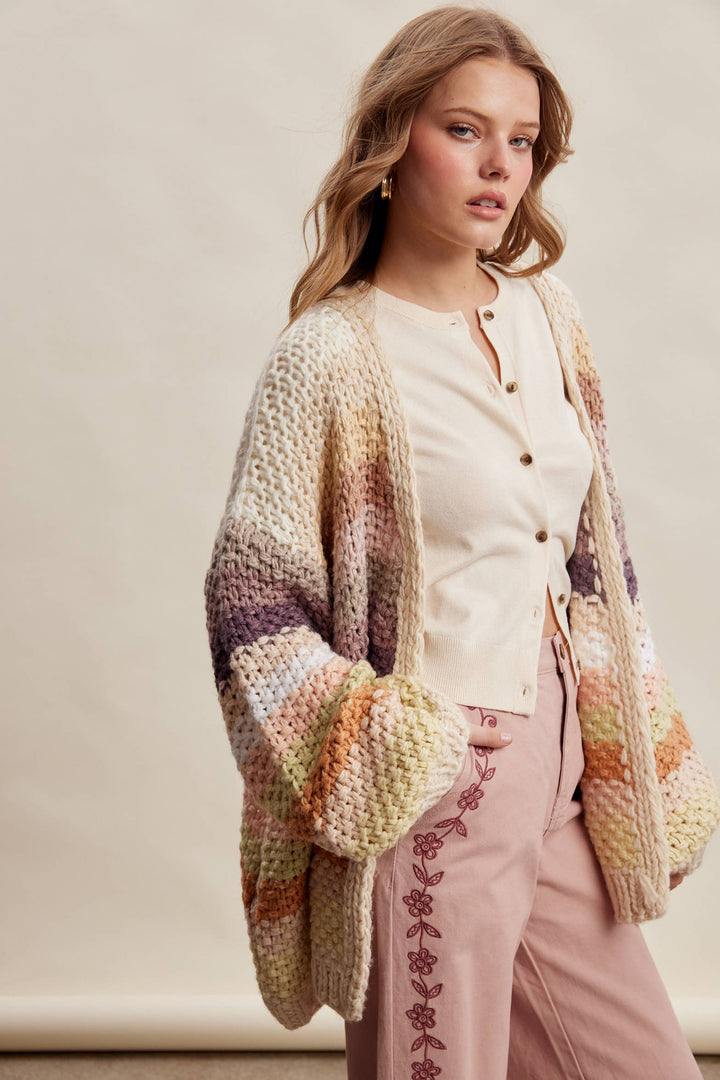 Creamy Striped Crochet Cardigan