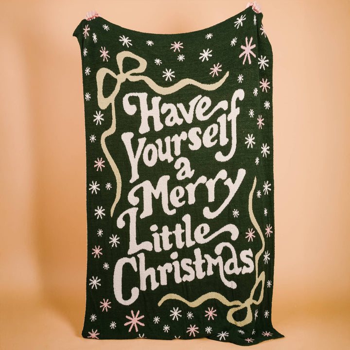 "Merry Little Christmas" Luxe Throw Blanket (Dark Green)