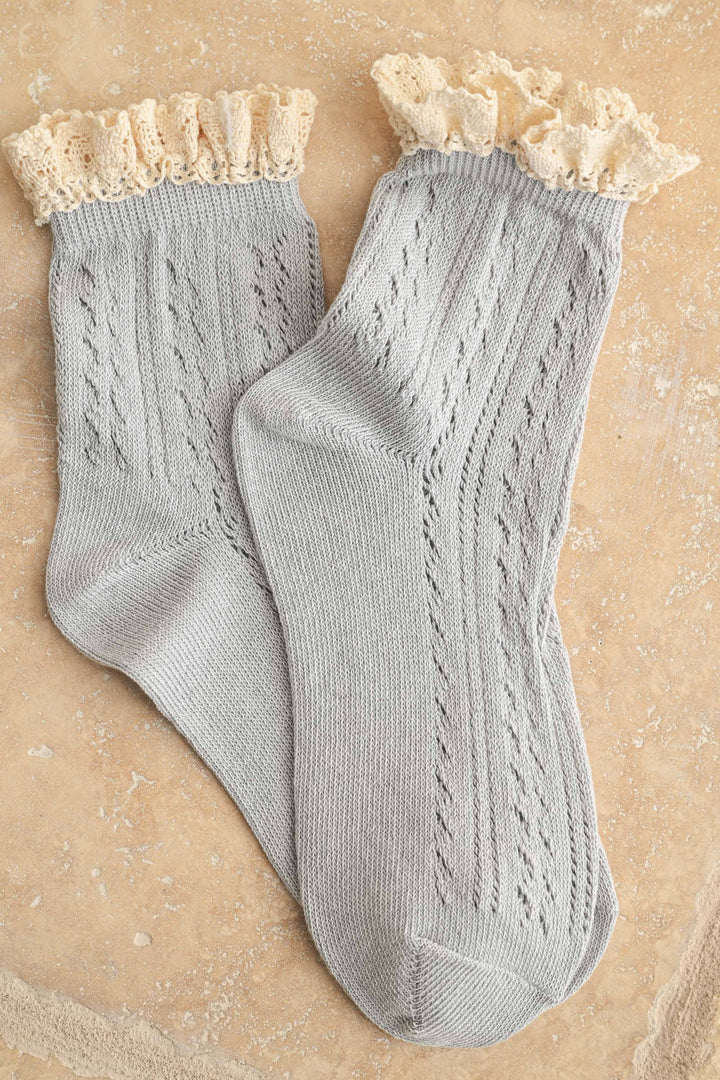 Pointelle Crochet Trim Ankle Socks