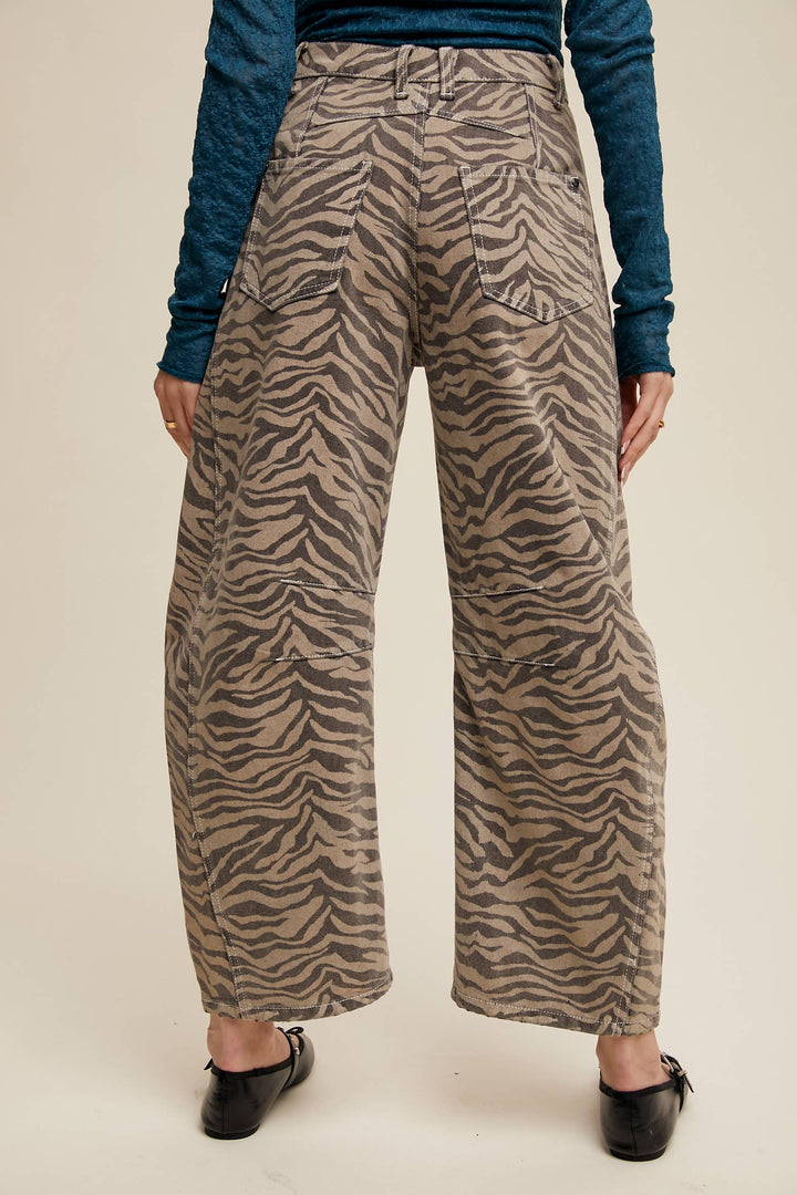Zebra Print Barrel Jeans