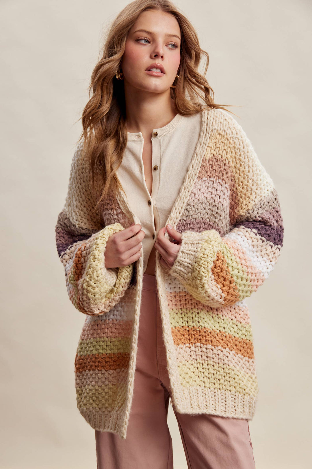 Creamy Striped Crochet Cardigan