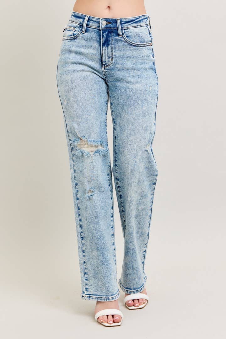 Light blue Judy Blue jeans with a slight distressed look 