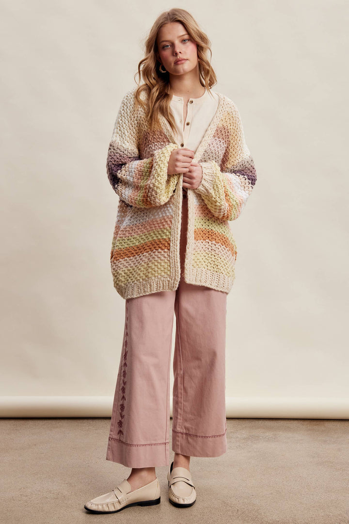 Creamy Striped Crochet Cardigan