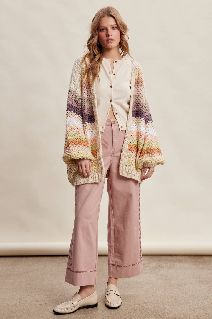 Creamy Striped Crochet Cardigan