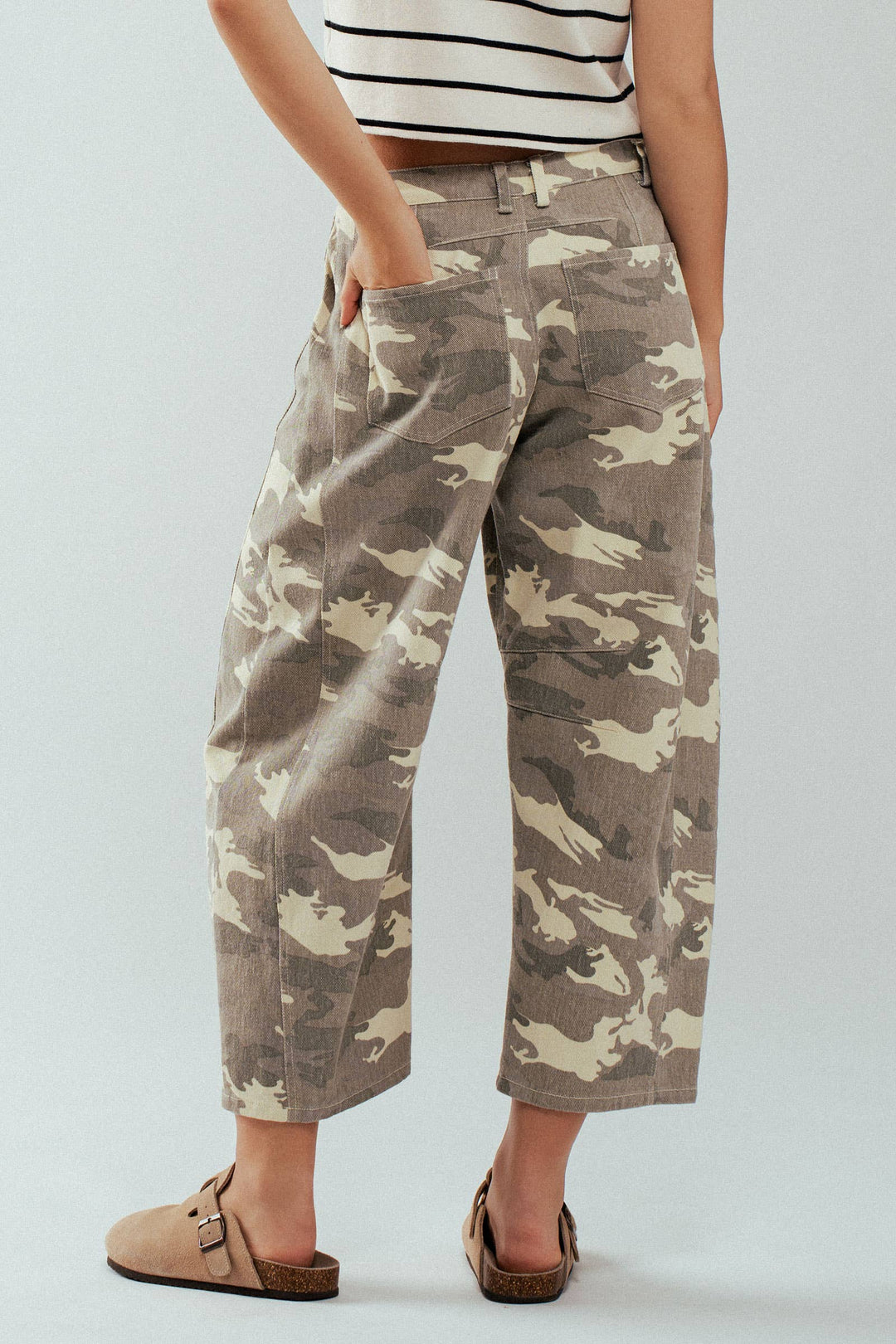 Boho Western Camo Barrel Jeans