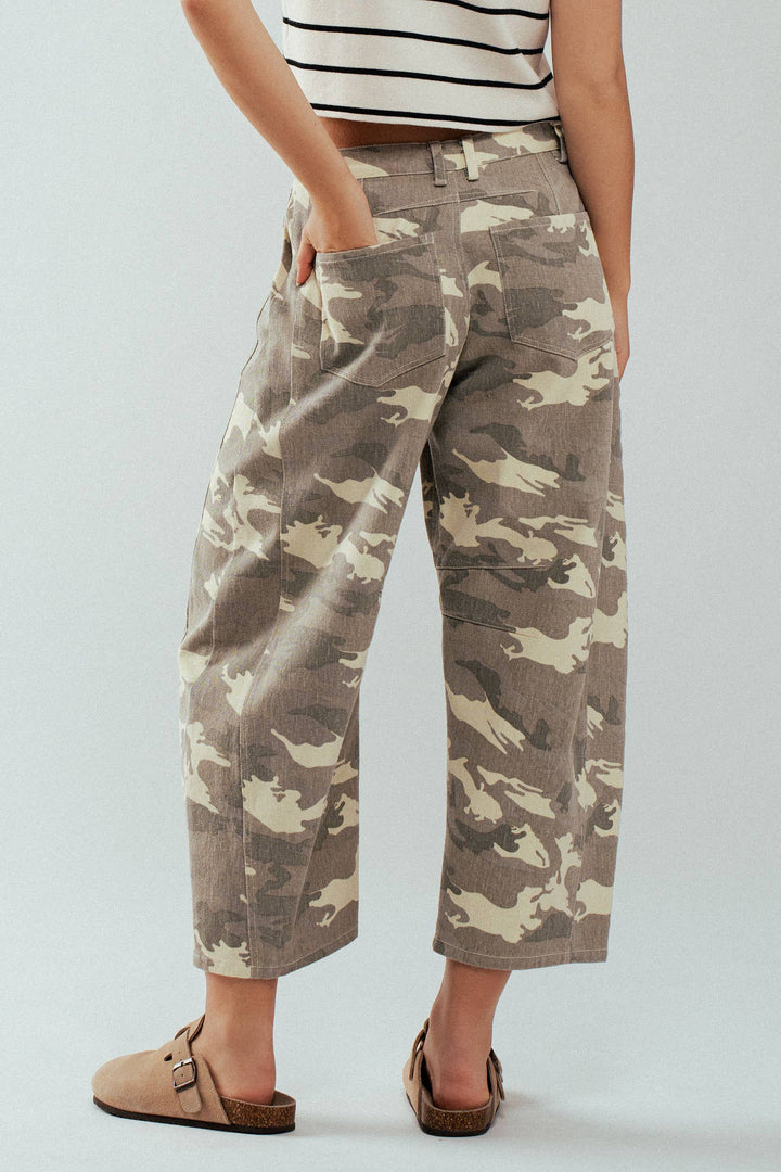 Boho Western Camo Barrel Jeans
