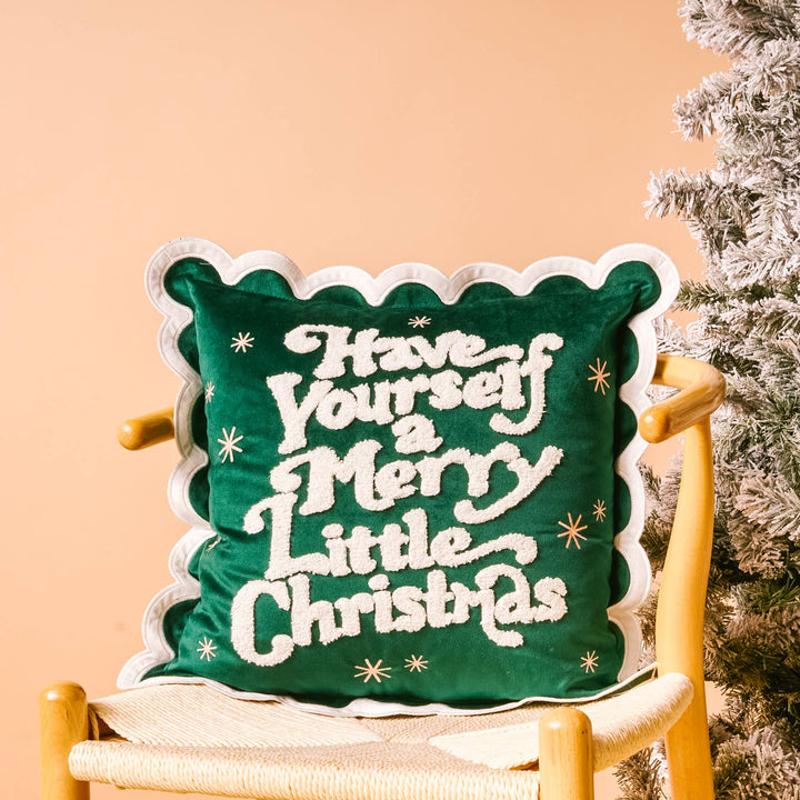 “Merry Little Christmas” Scalloped Square Throw Pillow