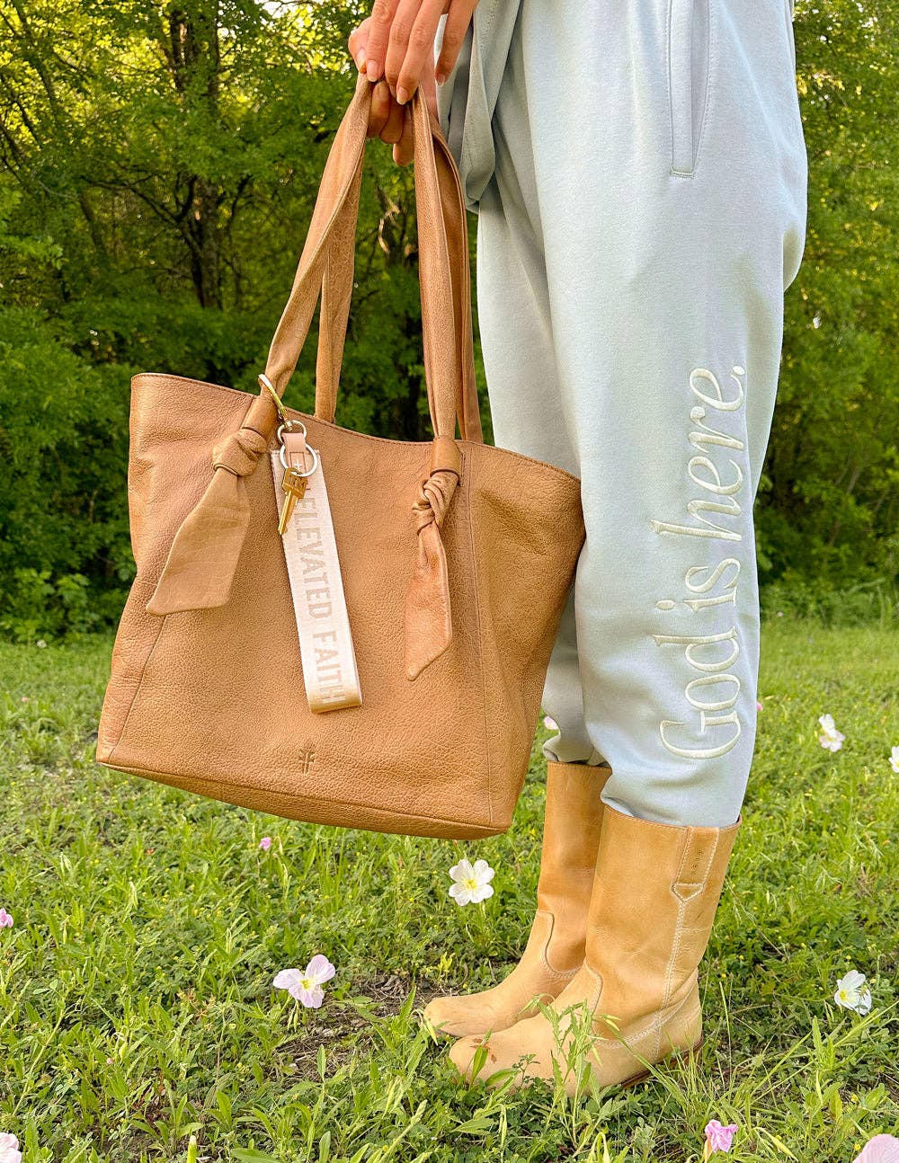 Beige Elevated Faith Keychain