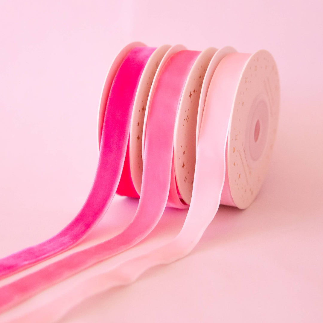 Pink velvet ribbon spools