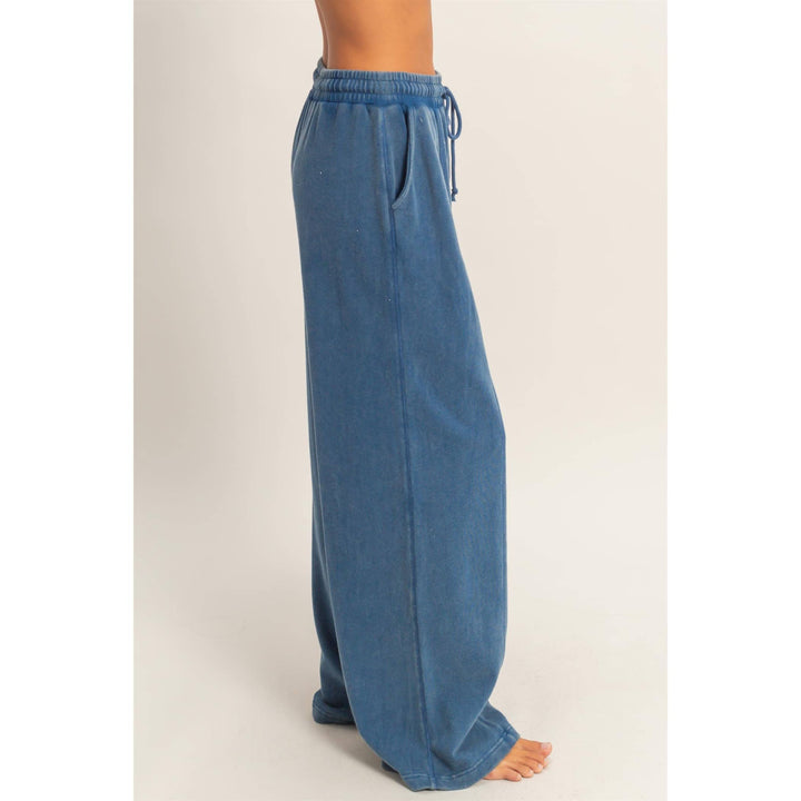 Navy French Terry Wide Leg Lounge Pants
