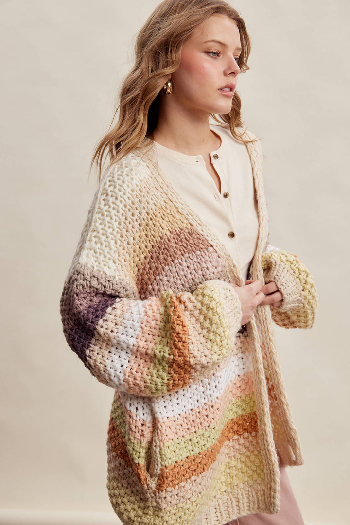 Creamy Striped Crochet Cardigan